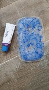 ice pack for brushes made with small little liquid ice balls and a Trammel cream tube for muscle tissues bruises.